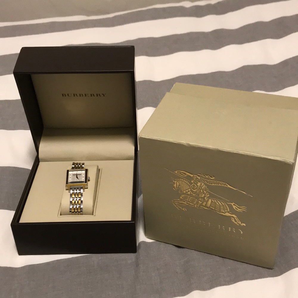 Two tone Burberry watch with square face